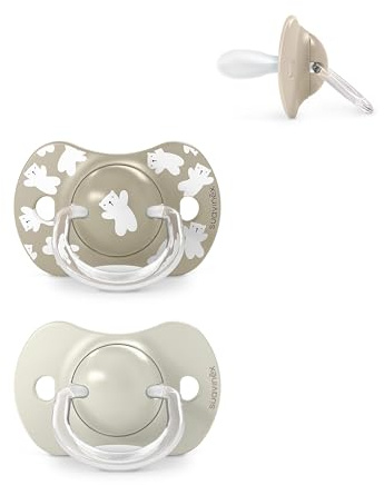 Suavinex, Lot 2 Sucettes Bébés +18 Mois, Tétine Symétrique SX Pro en Silicone, plus Plate et Flexible, Réversible, Respecte le Développement Buccodentaire, Wild&Free Beige