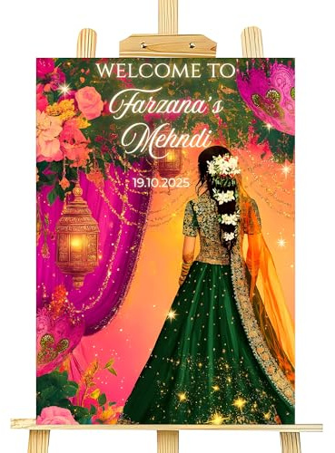 Personalised Mehndi Welcome Entrance Sign Board Custom Indian Wedding Party Decor A1 Foamex Board (Design 1)