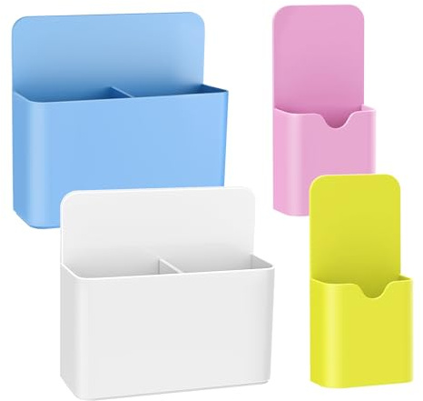 MoKo Magnetischer Stiftehalter, 4 Stück, verstellbar, mehrfarbig | Whiteboard Zubehör mit herausnehmbaren Trennwänden, als Stifthalter für Kühlschrank, Schule und Büro.