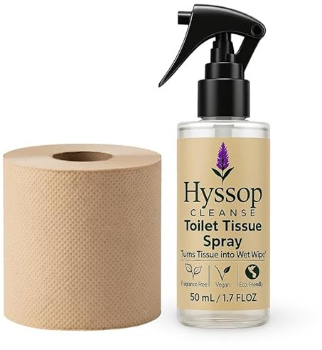 WET WIPE ALTERNATIVE – Toilet Tissue Spray + 2 Bamboo Rolls | Flush-Safe, Fragrance-Free, Skin-Gentle | Eco-Friendly Bathroom Bundle | Hyssop Cleanse