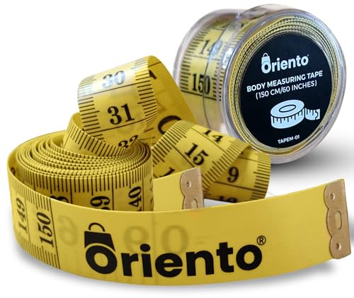 ORIENTO Mètre Ruban pour Corps et Couture 150 cm/60 Pouces, Ruban de Mesure Souple Double Face pour Mesures du Corps, Couture, Perte de Poids Jaune  60 inch, 150 cm
