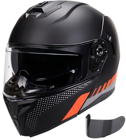 CZSBXBHD Motorrad Klapphelm Integralhelm ECE Zertifiziert Motorradhelm Für Herren Damen Modular Helm Mit Doppelvisier Sonnenblende Und Schwarzem Visier Für Roller Scooter Moped,D,M 55~56CM