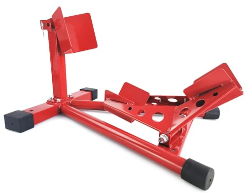 Garvee Heavy-Duty Motorcycle Wheel Chock & Front Stand, 1500LB Capacity & 30-53 cm Quick-Adjust Knob, Universal Front Tire Holder for Trailers, Garage & Transport, Red