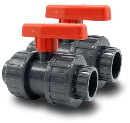Baumaxxe 2x PVC Kugelhahn 32mm - 2-Wege Absperrhahn Pool - 16 Bar - bm148 | Plimex, 1 Zoll, 2x Klebemuffe, Radial ausbaubar, zum Verkleben mit PVC Rohr 32mm, Pool Zubehör für Poolverohrung 32mm