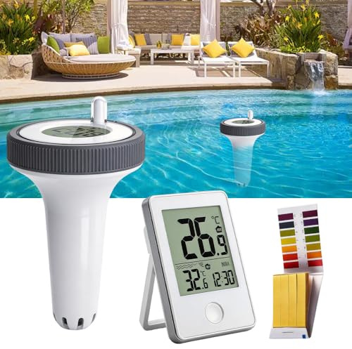 Trådlös flytande pooltermometer, SGZIOO ansluten pooltermometer, med utomhus-LCD-temperatur, räckvidd upp till 60 m, IP67 vattentät, för akvarium, spa, fiskdamm