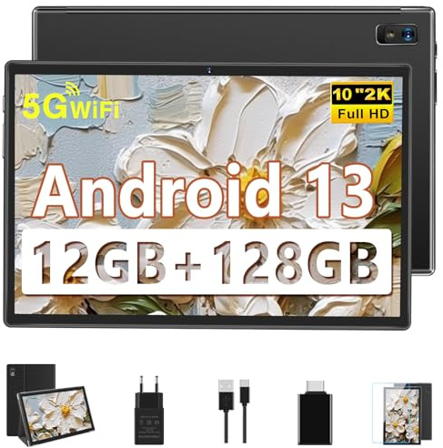 fezawio Tablet Android da 10 pollici, 12 GB RAM + 128 GB ROM, processore Octa-Core con custodia protettiva