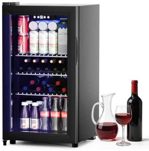 LUMENOX 92L Table Top Mini Fridge, 4°C-16°C Touch Control with Digital Display,43dB UV-Protected Double Tempered Glass Door with Lock, for Bedroom, Office & Kitchen [Energy Class E]