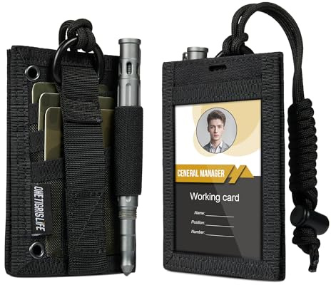 OneTigris Tactical ID Card Holder Hook & Loop Patch Badge Holder Neck Lanyard Key Ring and Credit Card Organizer (Black)