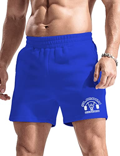 palglg Herren Bodybuilding Hosen Kurz mit Tasche Sporthose Baumwolle Laufshorts 5 Innennaht