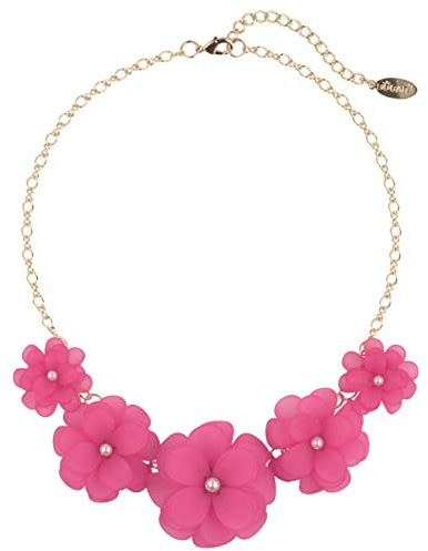 Bocar Collana girocollo da donna con ciondolo con fiori in acrilico(NK-10241-rose)