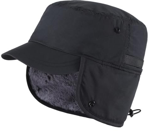 Magracy Cappello da baseball invernale da uomo per esterni con visiera, caldo, cappello con paraorecchie da cacciatore, cappello da caccia, Nero , Taglia unica