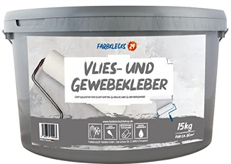Farbklecks24 Vlies- und Gewebekleber 15kg verarbeitungsfertiger Tapetenkleister, Dispersionskleber, Vlieskleber