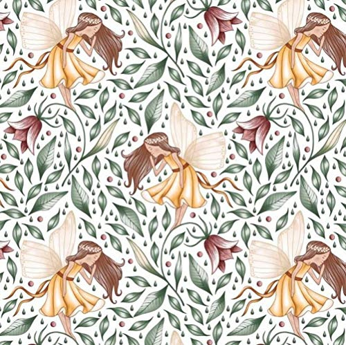 Pingianer 11,99€/m Fee Sterne 100% Baumwolle Baumwollstoff Kinder Meterware Handwerken Nähen Stoff (Fee Blätter Weiß, 100x160cm (11,99€/m))
