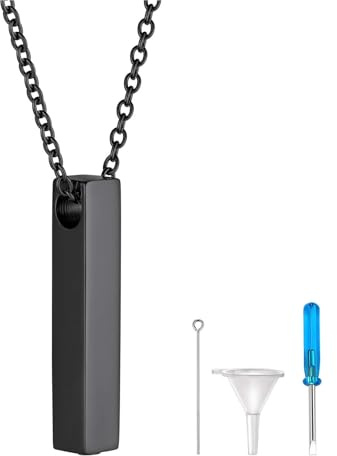 FindChic Personalisierter Memorial Urnen Anhänger Halskette Edelstahl Lebensbaum/Quader/Herz/Sanduhr/Katze Anhänger mit Trichter für Asche/Haare/Öl Charms Anhänger Gedenken für damen Herren