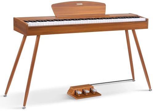 Donner DDP-80 Digital Piano 88 Key Weighted Keyboard, Full-size Electric Piano for Beginners, with Sheet Music Stand, Triple Pedal, Power Adapter, Supports USB-MIDI Connecting, Retro Wood Color