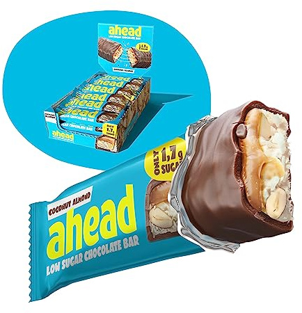 AHEAD Keto Riegel – Coconut Almond – 18 x 35g – Low Carb Riegel ohne Zuckerzusatz – nur 5g Net Carbs pro Low Carb Süßigkeit – Gesunde Snacks mit Kokos Schokolade ohne Zuckerzusatz