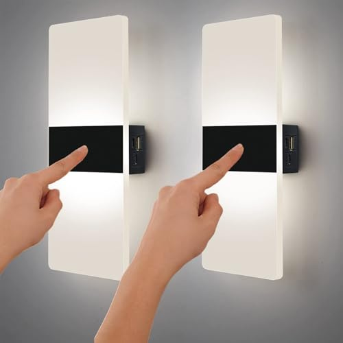 VOMI 2 Stück LED Akku Wandleuchte Innen mit Touch Dimmbar Magnetische | LED 6000K Weißes Licht 4000mAh Batterie USB Aufladbar Acryl Lampenschirm Tragbar Wandlampe ohne Stromanschluss für Wohnzimmer