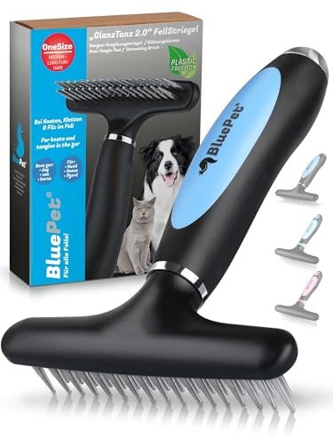 BluePet 2.0 Fellentwirrer Entfilzer für Langhaar Hunde & Katzen I Hochwertiger Hundestriegel mit zwei Reihen Pins I Löst Knoten, Verfilzungen & Unterwolle I Unterwollrechen Glättet & Entwirrt