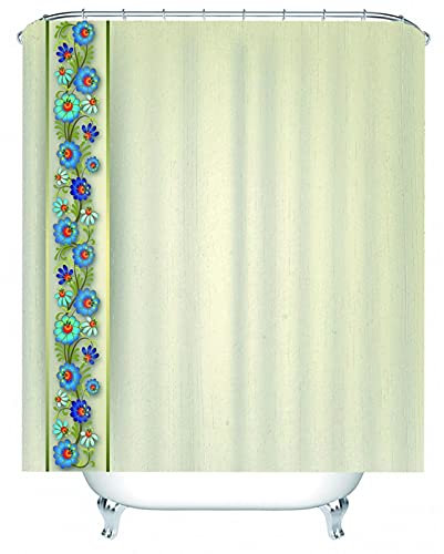Banemi Duschvorhang für Gardinengleitung, Shower Curtain Extra Long Grün Blau Blumenreben 165X200cm für Eck Dusche mit 12 Duschvorhangringen