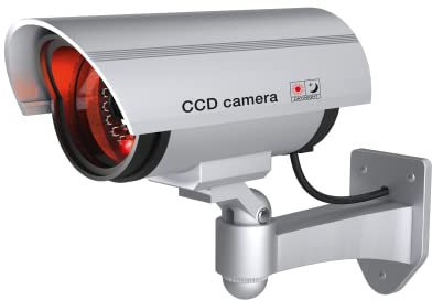 BASI | Kamera-Attrappe mit blinkendem LED-Licht | Dummy Kamera | Sicherheitskamera | Überwachungskamera für den Innen- und Außenbereich | Wandhalterung | drahtlos, Silber | CCTV