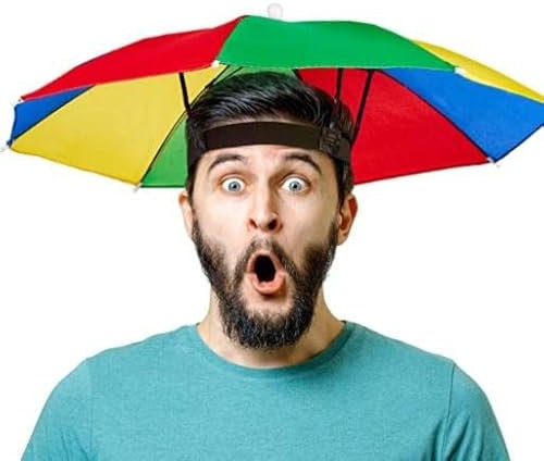 REQAG Umbrella Hat, Multi-colored, 85 cm Canopy, Universal Adult Size, Foldable, Rain & Sun Protection