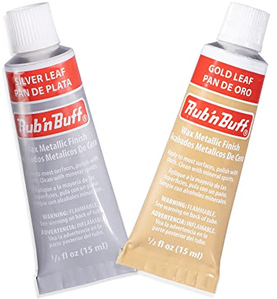 AMACO Rub n Buff Wax Metallic Finish 2 Color Kit - Gold Leaf and Silver Leaf Rub n Buff 15ml Tubes - Versatile Gilding Wax for Finishing Antiquing and Restoration - Set of 2 Rub and Buff Colors