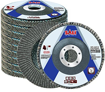 Sali 10 Pack Flap Disc 60 Grit 4.5 x 7/8-Inch Sanding Disc Bevel Type #29 Premium and Industrial Angle Grinder Grinding Wheel High Performance Edge Grinding