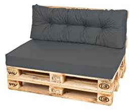 TexDeko Comfort Palettenkissen wasserabweisend 120 x 80 x 12cm XL mit abnehmbarem Bezug waschbar In- & Outdoor Palettenpolster Schaumstoff mit Rückenkissen gesteppt (2 TLG-Set, Anthrazit)