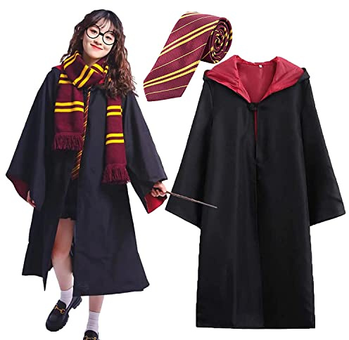 JMOCD Zauberer Cosplay Kostüm mit Krawatte,Zauberer Robe Cloak Costume für Cosplay Halloween Karneval Verkleidung Geburtstag Party (135)