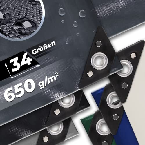 Abdeckplane mit Ösen – 3,99 €/m² - PVC, 650g/m2, wasserdicht, wetterfest, UV Schutz, Größenwahl, Farbwahl - verstärkten Kanten - Gewebeplane, Gartenplane, Schutzplane, Allzweckplane für LKW, Auto