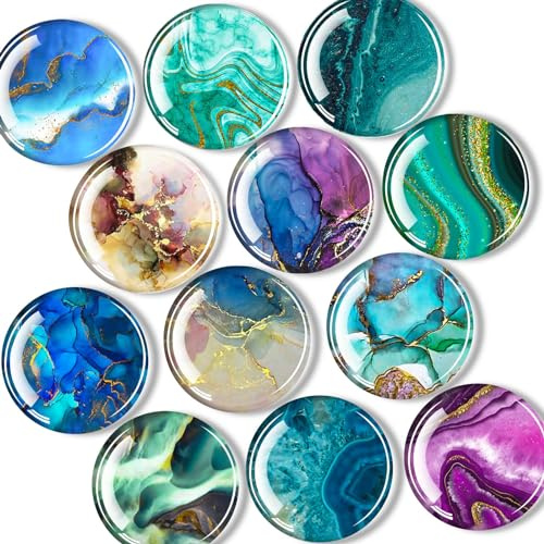 DARUITE 12 Piezas Imanes Nevera, Imanes Pizarra Magnética con Patrón de mármo, Magnets Decorativos Redondos, Ideales para Gabinetes, Refrigeradores, Hogares y Oficinas