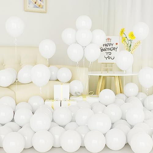 Ballons Blanc, 50 Pièces Ballons Blanc en Latex 5 pouces Petits Mini Ballon Blanc avec Ruban pour Femmes Garçons Filles Fête d'Anniversaire Célébration Mariage pique-nique douche de Mariée Décorations