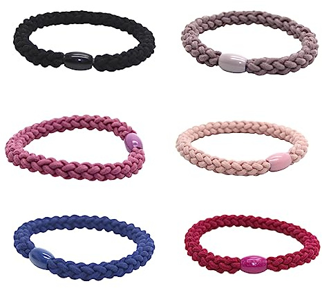 WeddHuis Haargummis für Damen und Mädchen, 6 Baumwollbänder für Pferdeschwanz-Halter von dickem und lockigem Haar, inklusive Original KKnekki Haargummis