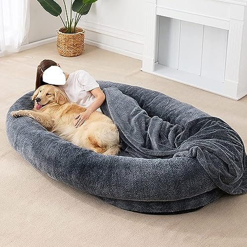 CASEGO Hundebett in menschlicher Größe, rutschfest, langlebig, mit Kopf- und Nackenstütze, bequem und abnehmbar, leicht zu reinigen, großes Lazy Schlafsofa (dunkelgrau, 5XL)
