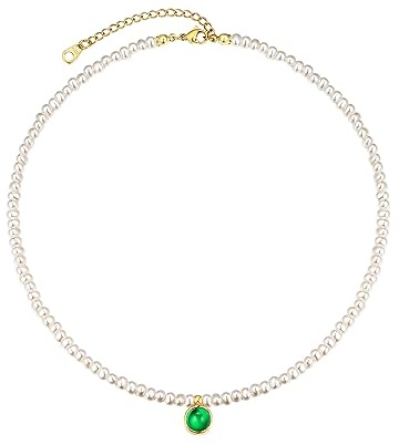 FOCALOOK Geburtsstein Anhänger Damen Perlen Ketten Sternzeichen Kette Geburtsstein Mai Pearl Necklace Accessoires Perlenschmuck für Jahrestag Hochzeit
