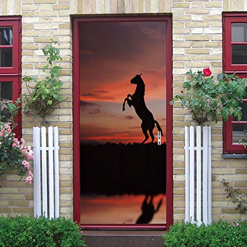 3D Türaufkleber Türtapete Selbstklebend Türposter Mode Sonnenuntergang Pferd 90X200Cm Fototapete Türfolie Wasserdichte Abnehmbare Pvc Türtapete Innentür Schlafzimmer Küche Bad Home Deko