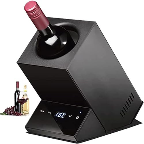 GEJLELDS Enfriador de Vino eléctrico, Enfriador de Vino para Vino de 750 ml y Algunas Botellas de champán, Enfriador de Vino de una Sola Botella Que Mantiene el frío hasta 24 Horas,Black