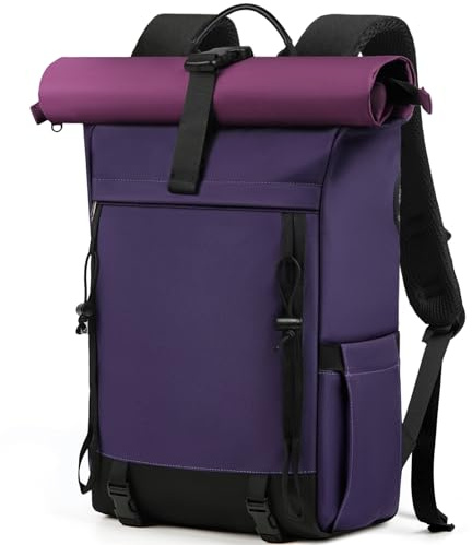 RAINSMORE Rolltop Rucksack Damen Herren,Wasserdicht Laptop Rucksack 17 Zoll | Groß Reiserucksack Daypacks Backpack Wanderrucksack Lila