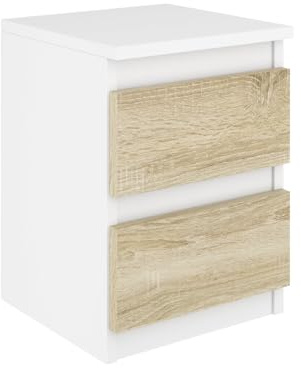 SoDREAMER Nachttisch Weiß - Sonoma | Nachtschrank Beistelltisch | Nachtkommode für jedes Schlafzimmer, Wohnzimmer, Jugendzimmer | Kleine Kommode | 30x41x30 cm