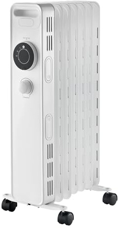 Oil Filled Radiator, 1.5kW/1500W 7 Fin Electric Heater with 3 Adjustable Heat Settings & Overheat Protection, 1500 W, White