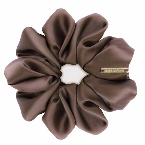 Edealiss silk Scrunchies, Haargummis aus 100% Seide, Zopfgummis, Pferdeschwanzhalter, Haarband aus Seide, Scrunchies mit starkem Halt für Frauen und Mädchen (Braun)