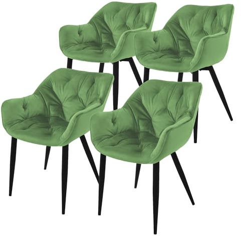 ML-Design matsalsstolar set om 4 salvia, köksstol med tjock sammetsklädd sits, metallben, vardagsrumsstol med ryggstöd och armstöd, quiltad stoppad stol, ergonomisk fåtölj