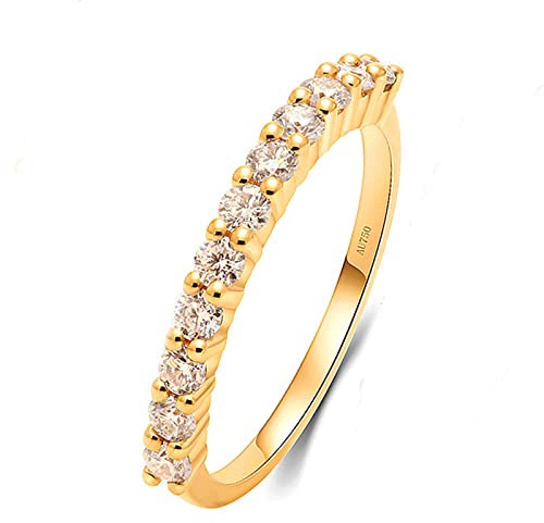 Lieson Verlobungsring Damen, Damen Ringe Gold 585 14K Vorsteckring Rund Moissanit mit 0.03ct Eheringe Gelbgold Gr. 56 (17.8)