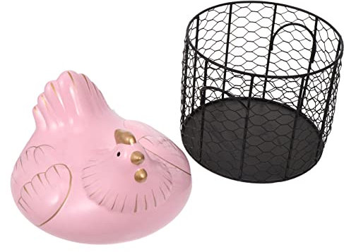 Ciieeo 1 Satz Eierkorb aus Keramik Küchenzubehör Tablett aus Edelstahl Dekor Wohnkultur Eisenkorb Behälter für Haushaltswaren Kühlschrank Container Keramikabdeckung Rosa