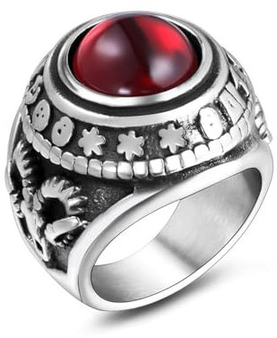 Aotiwe Ring Rot, Unisize Ring Vintage Sanskrit mit Rotem Achat Ringe Herren Kleiner Finger Edelstahl Größe 60 (19.1)