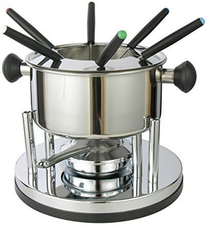 Lentz Fondue-Set aus Edelstahl für 6 Personen | inklusive Besteck | betrieben mit Brennpaste | Topf mit Absturzsicherung (10-teilig), Found 10-22