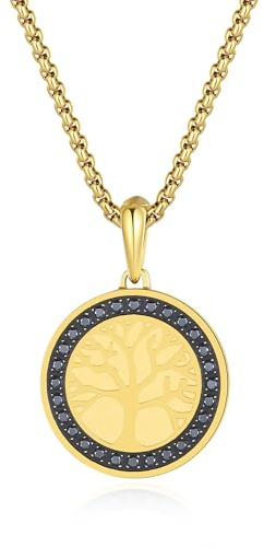 GAVU Collana Uomo Acciaio Inossidabile, Ciondolo Uomo Albero della Vita Oro/Argento/Onice