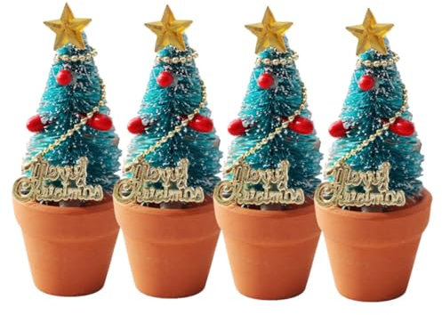 BESTonZON 4stücke Mini Weihnachtsbaum Aus Langlebigem Harz Und Keramik Realistische Puppenhaus Deko Für Tisch Regal Fenster Vielseitiger Christbaum Schmuck Für Mikro Landschaft Und Feiertags