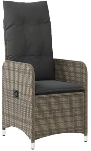vidaXL Gartensessel Verstellbar mit Kissen Grau Poly Rattan