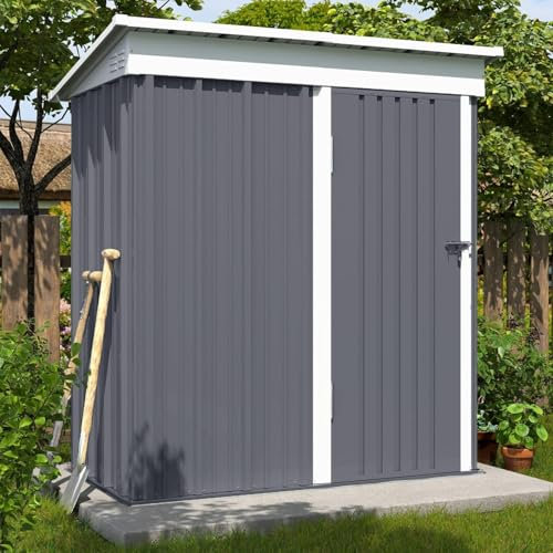 UDPATIO Metall Gartenhaus mit 1.5 m², Pultdach - 162 x 92 x 180 cm für den Außenbereich, Geräteschuppen, Fahrradgarage, Verzinkter Stahl mit Abschließbarer Tür für Hinterhof,Hellgrau